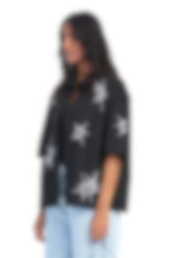 Black Cotton Embellished Shirt by Kanika Goyal at Pernia's Pop Up Shop
