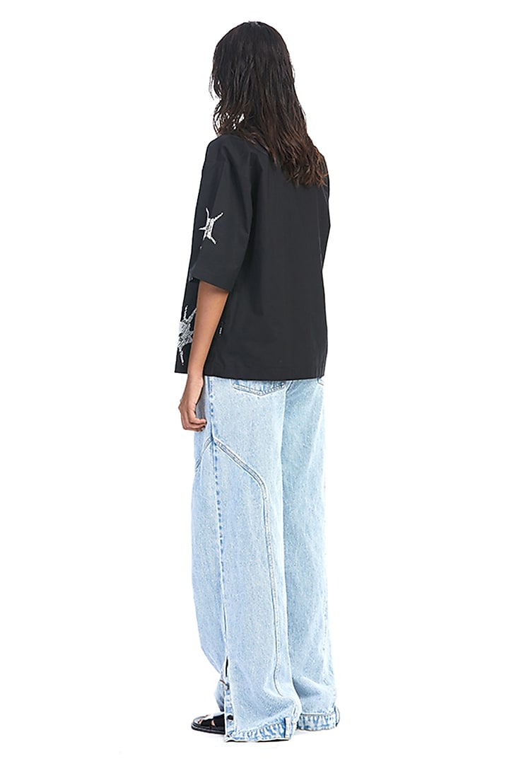 Black Cotton Embellished Shirt by Kanika Goyal at Pernia's Pop Up Shop
