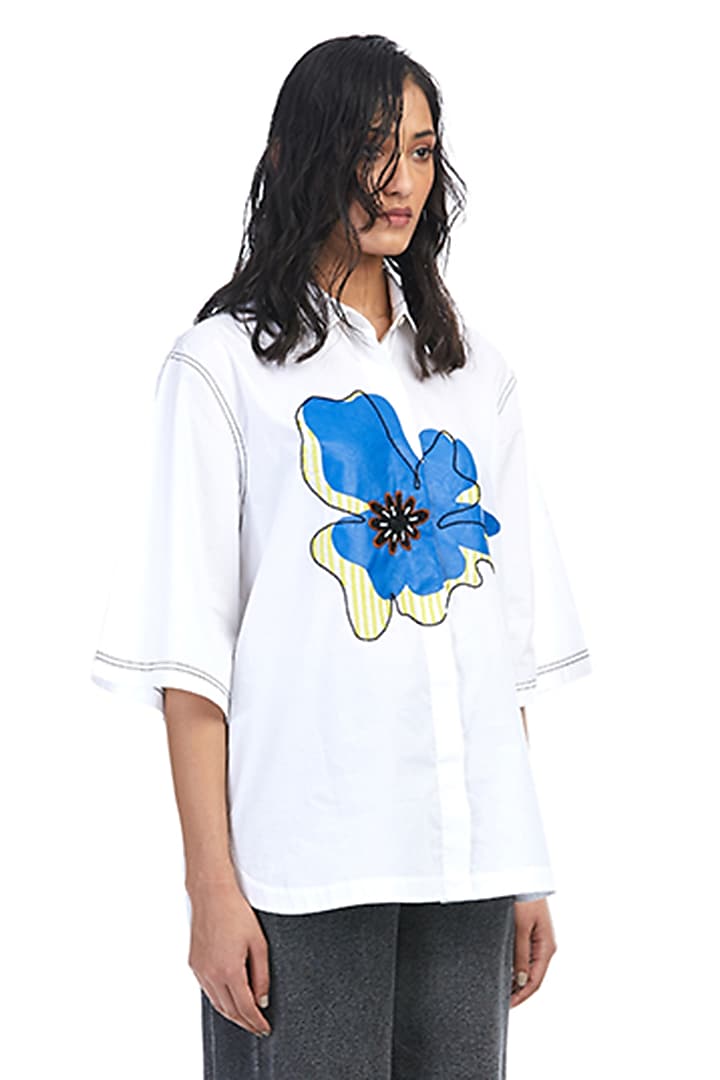 White Cotton Embellished Shirt by Kanika Goyal at Pernia's Pop Up Shop