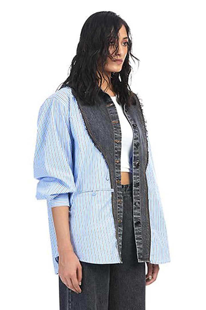 Blue Cotton & Denim Oversized Shirt by Kanika Goyal at Pernia's Pop Up Shop