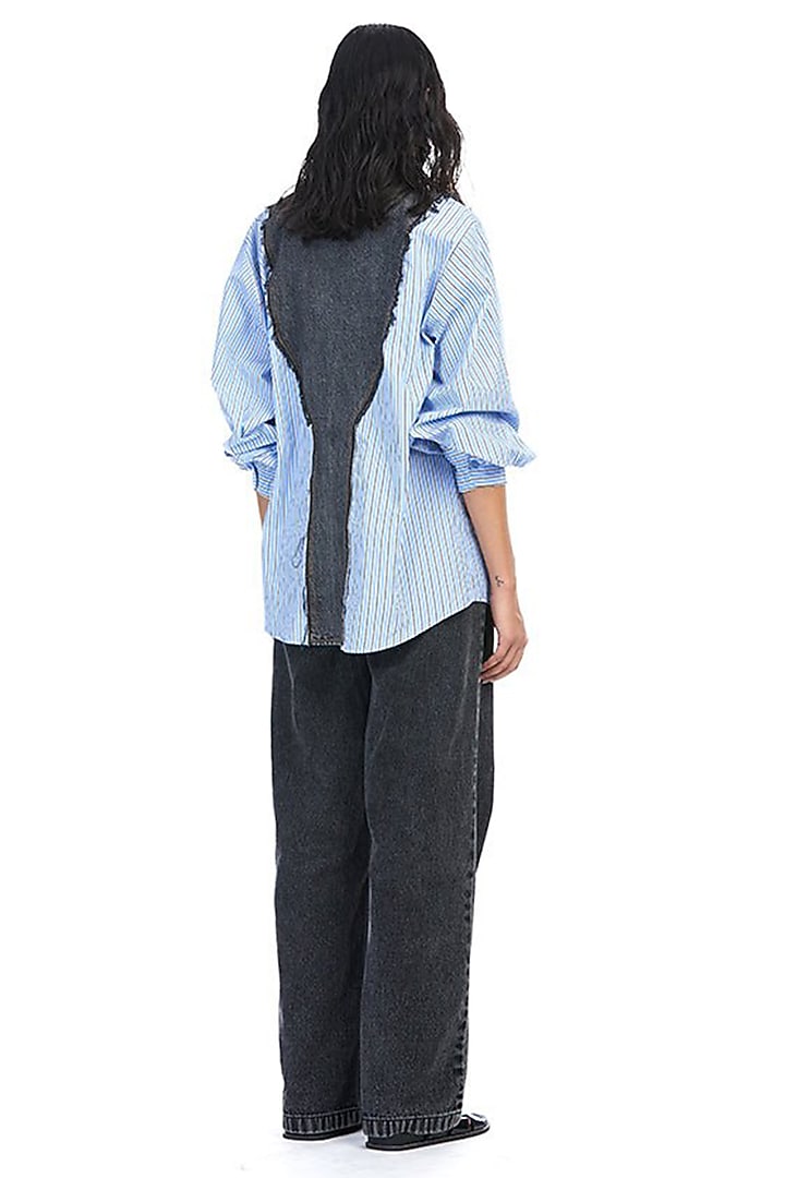 Blue Cotton & Denim Oversized Shirt by Kanika Goyal at Pernia's Pop Up Shop