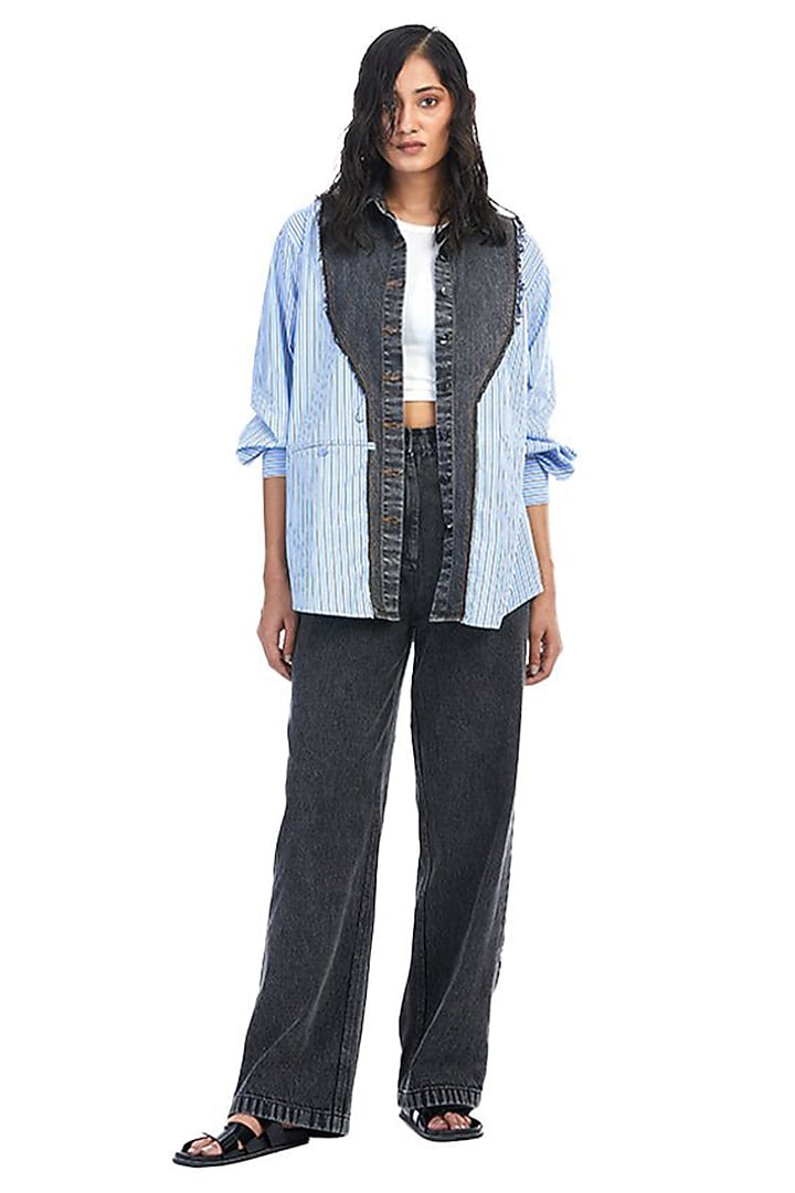 Blue Cotton & Denim Oversized Shirt by Kanika Goyal at Pernia's Pop Up Shop