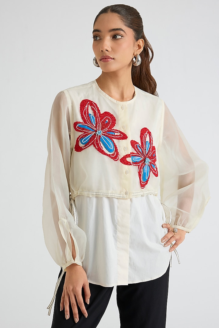 White Organza & Cotton Top by Kanika Goyal at Pernia's Pop Up Shop