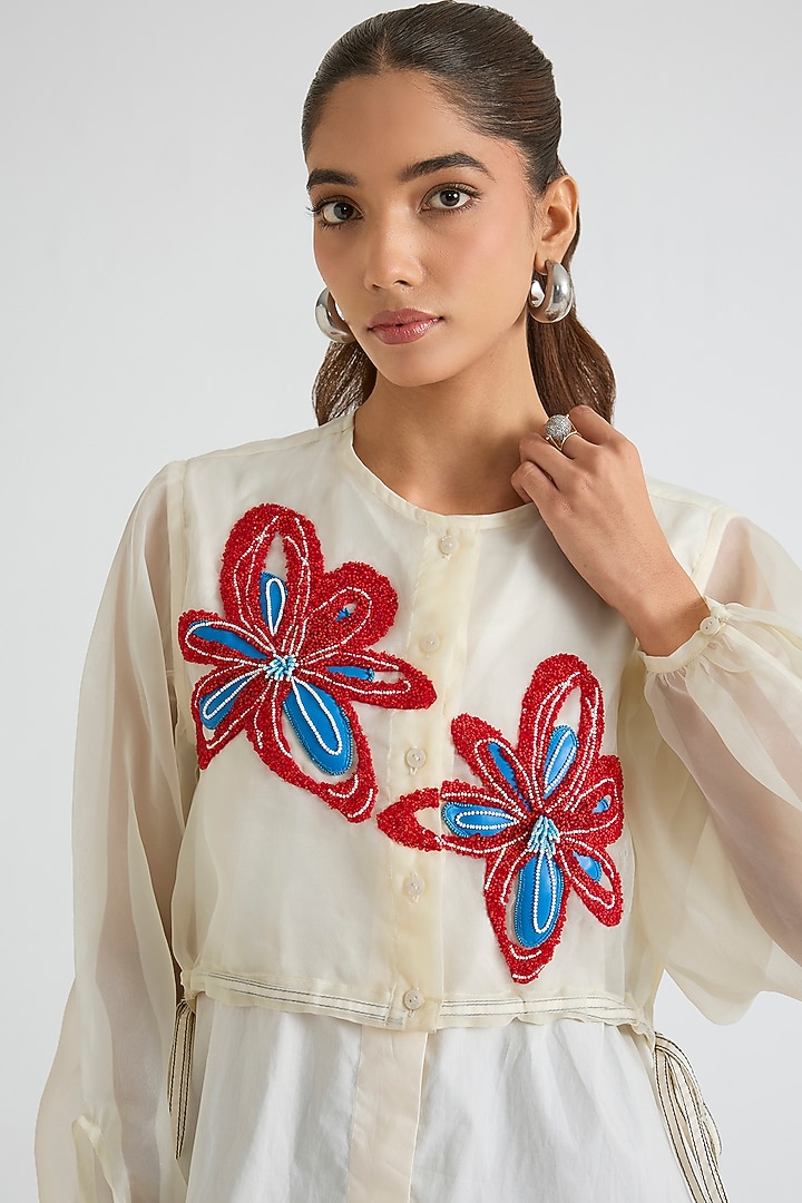 White Organza & Cotton Top by Kanika Goyal at Pernia's Pop Up Shop