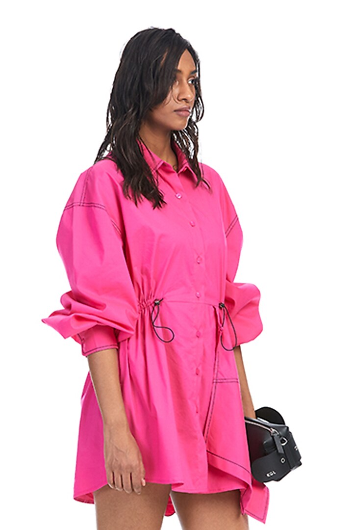 Pink Cotton Vacation Shirt Dress by Kanika Goyal at Pernia's Pop Up Shop