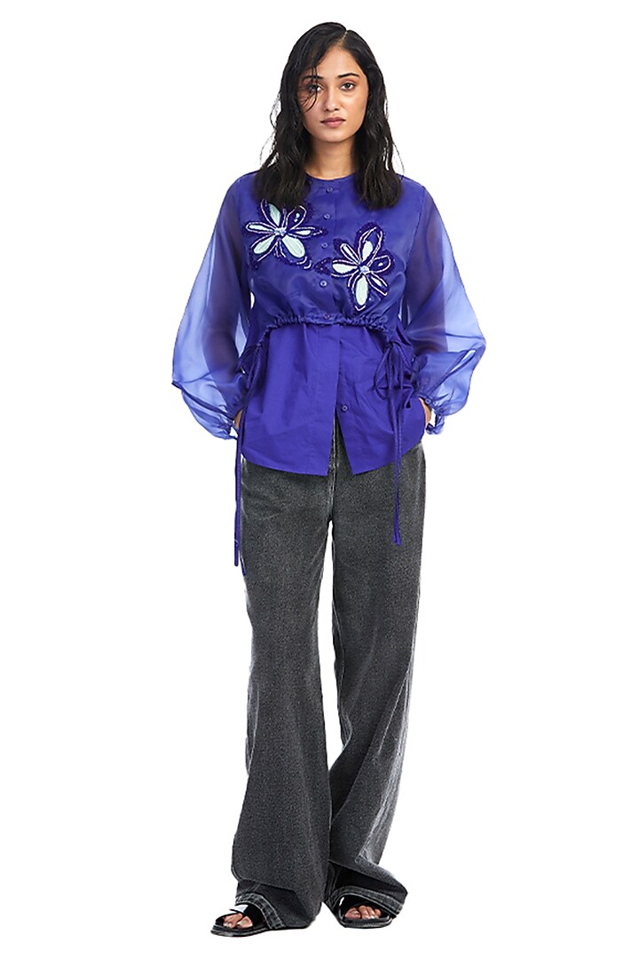 Violet Cotton Embellished Shirt by Kanika Goyal at Pernia's Pop Up Shop