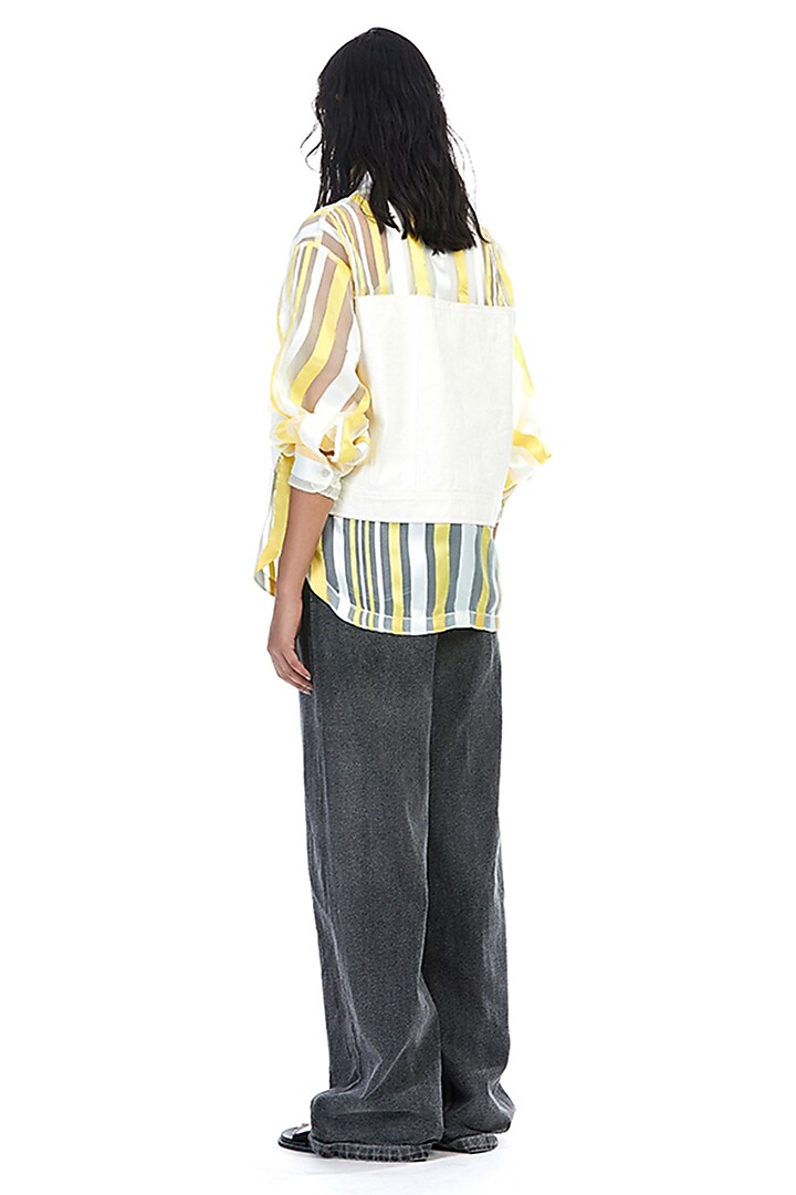 Yellow & White Organza Pinstripe Shirt by Kanika Goyal at Pernia's Pop Up Shop