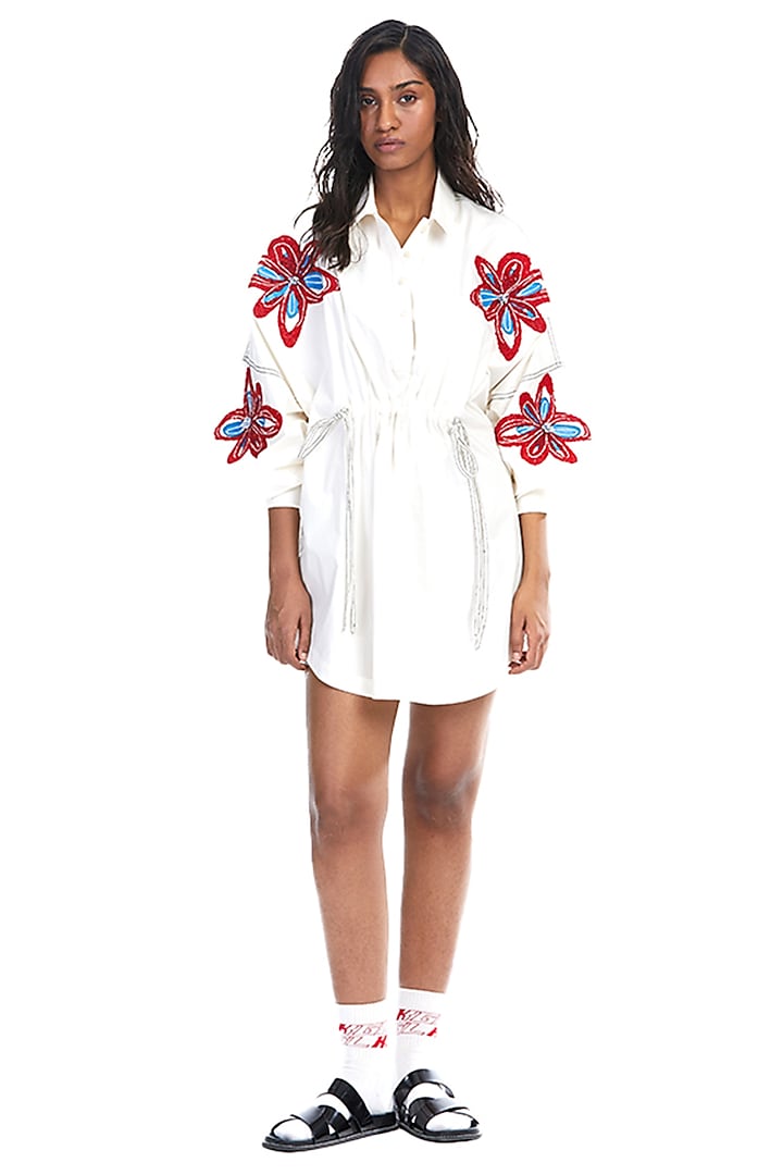 Off-White Cotton Embellished Dress by Kanika Goyal at Pernia's Pop Up Shop