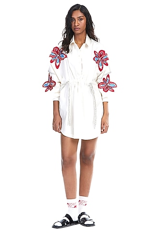 Off-White Cotton Embellished Dress by Kanika Goyal