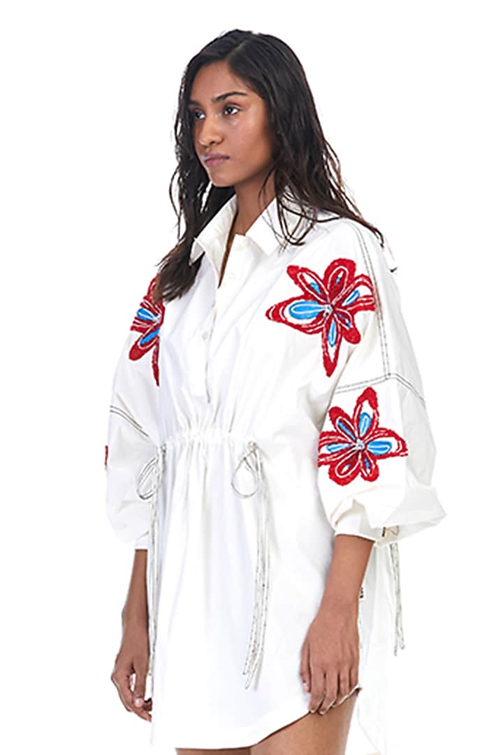 Off-White Cotton Embellished Vacation Dress by Kanika Goyal at Pernia's Pop Up Shop