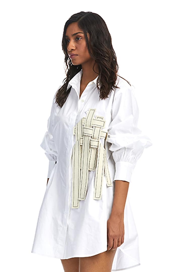 White Cotton Vacation Shirt Dress by Kanika Goyal at Pernia's Pop Up Shop