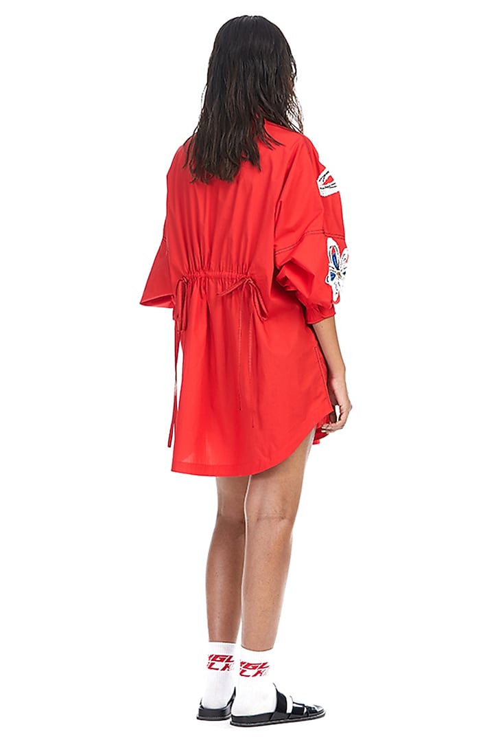 Red Cotton Embellished Vacation Dress by Kanika Goyal at Pernia's Pop Up Shop