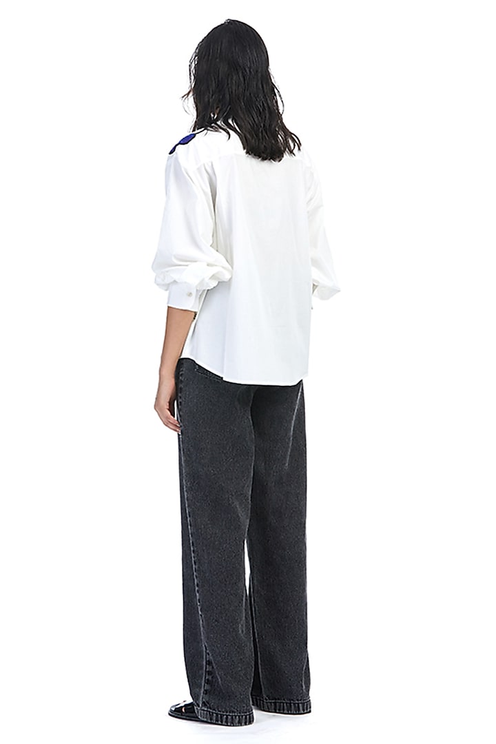 White Cotton Embellished Shirt by Kanika Goyal at Pernia's Pop Up Shop
