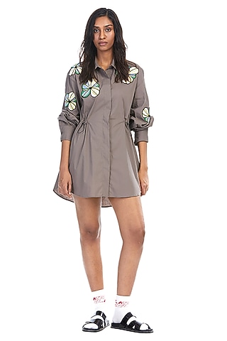 Grey Cotton Embellished Mini Dress by Kanika Goyal
