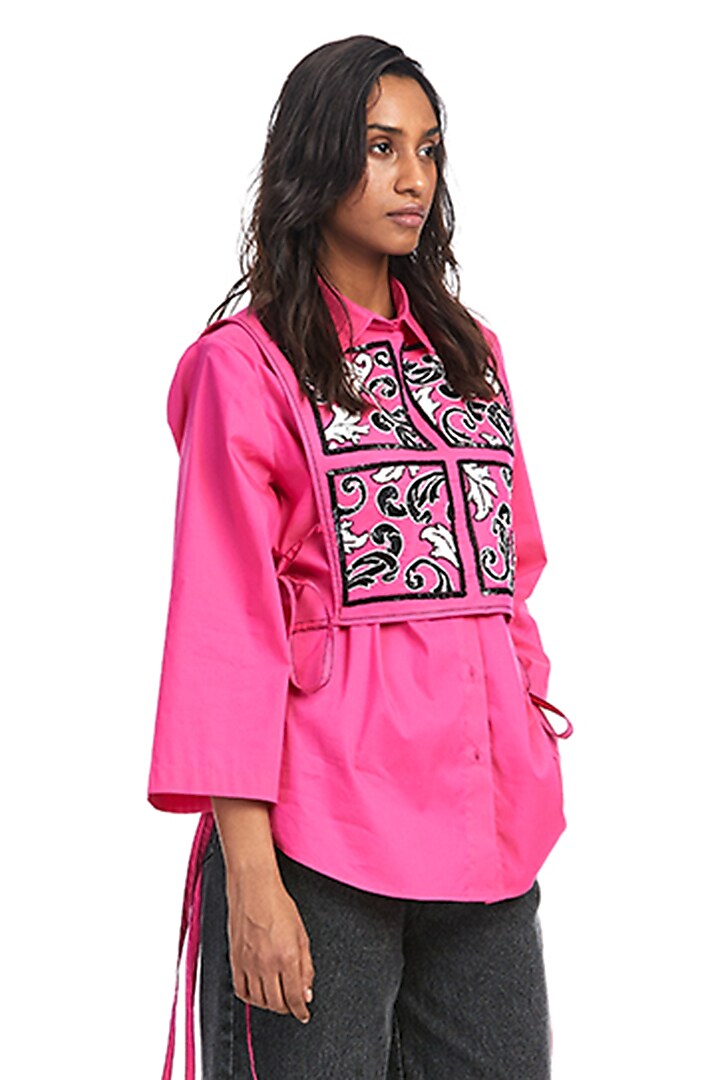 Pink Cotton Embellished Shirt by Kanika Goyal at Pernia's Pop Up Shop