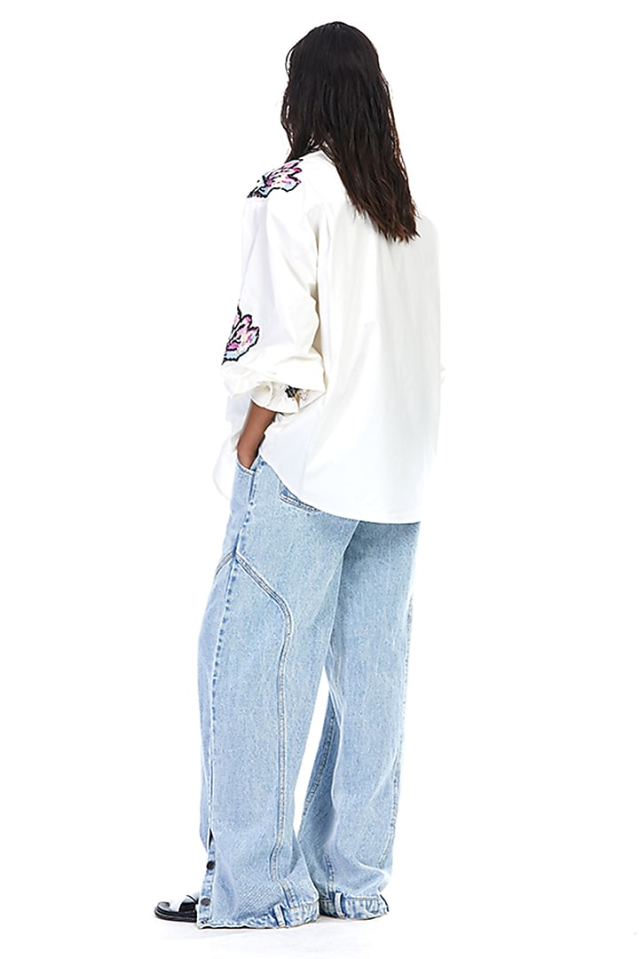 Off-White Cotton Embellished Shirt by Kanika Goyal at Pernia's Pop Up Shop