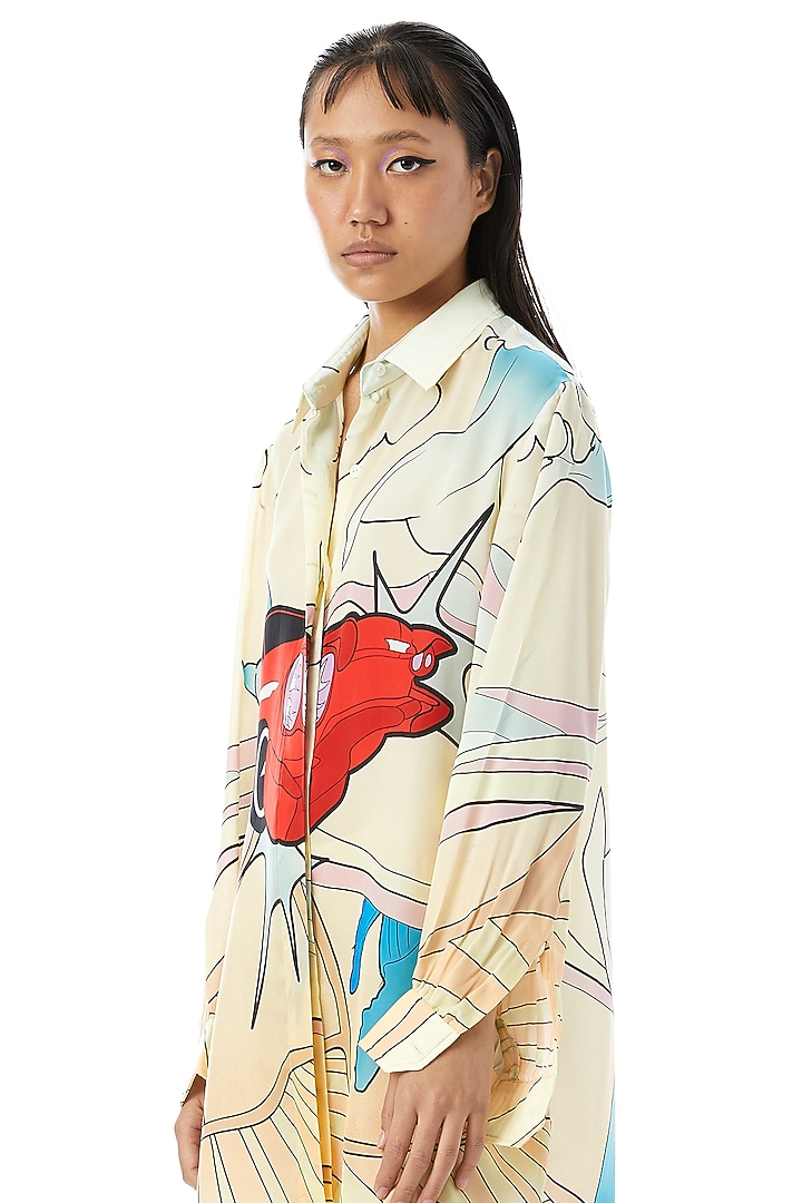 Multi-Colored Viscose Printed Mini Vacation Shirt Dress by Kanika Goyal at Pernia's Pop Up Shop