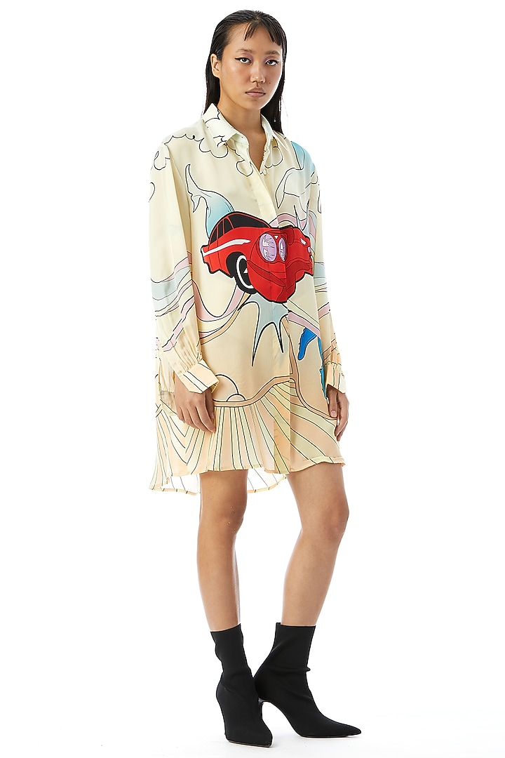 Multi-Colored Viscose Printed Mini Vacation Shirt Dress by Kanika Goyal at Pernia's Pop Up Shop