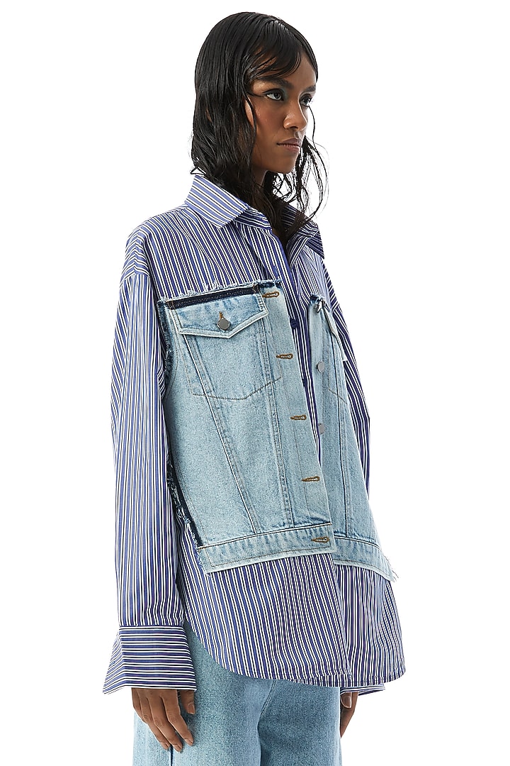 Blue Cotton Striped Shirt by Kanika Goyal at Pernia's Pop Up Shop