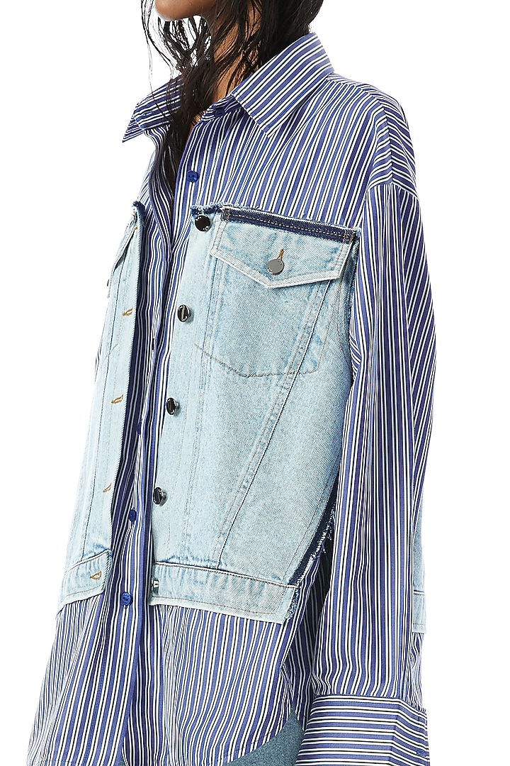 Blue Cotton Striped Shirt by Kanika Goyal at Pernia's Pop Up Shop