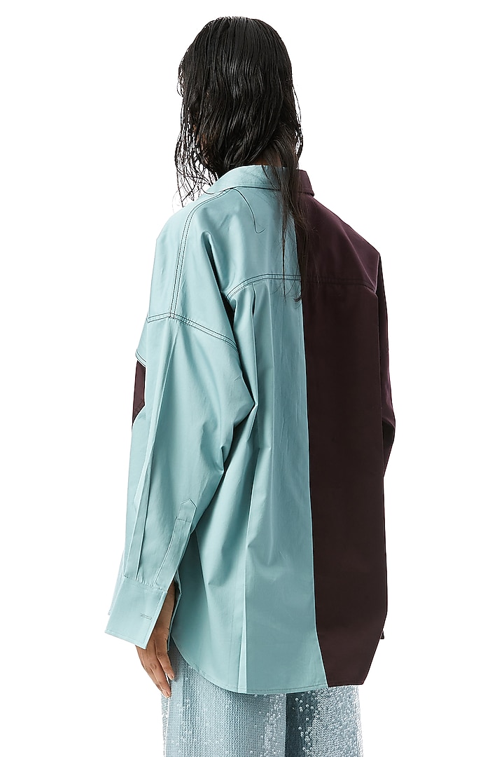 Blue & Brown Cotton Shirt by Kanika Goyal at Pernia's Pop Up Shop