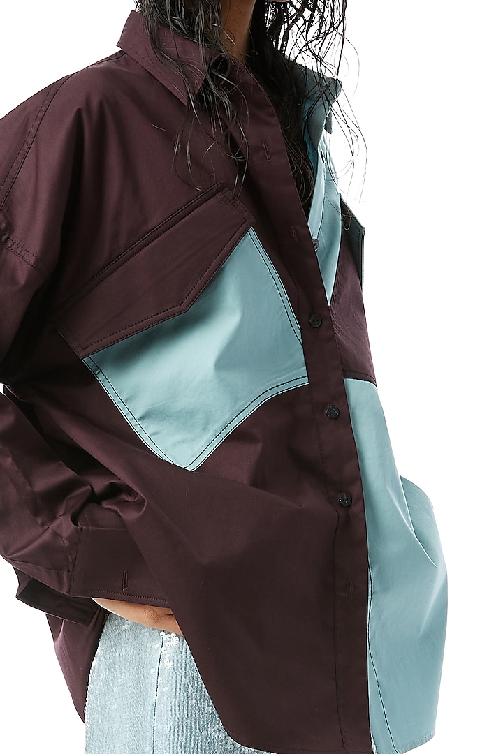 Blue & Brown Cotton Shirt by Kanika Goyal at Pernia's Pop Up Shop