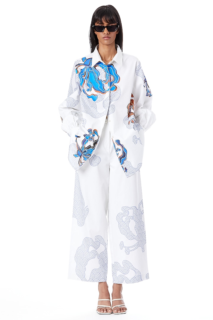 White Cotton Printed Shirt by Kanika Goyal at Pernia's Pop Up Shop