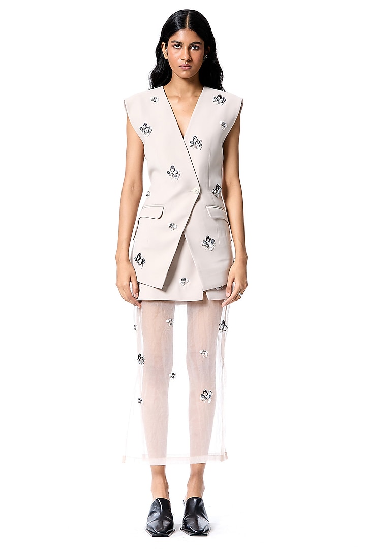 Light Beige Polyester Embellished Skirt by Kanika Goyal at Pernia's Pop Up Shop