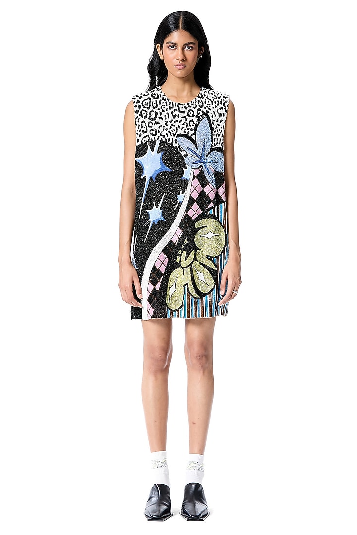 Multi-Colored Polyester Hand Embellished Mini Party Wear Dress by Kanika Goyal at Pernia's Pop Up Shop