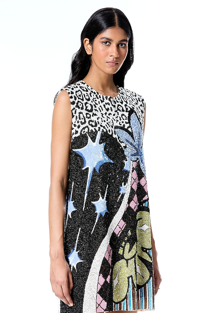 Multi-Colored Polyester Hand Embellished Mini Party Wear Dress by Kanika Goyal at Pernia's Pop Up Shop