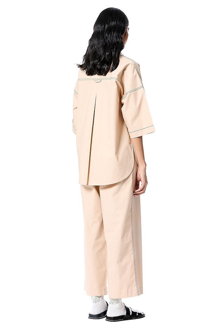 Beige Cotton Hand Embellished Shirt by Kanika Goyal at Pernia's Pop Up Shop