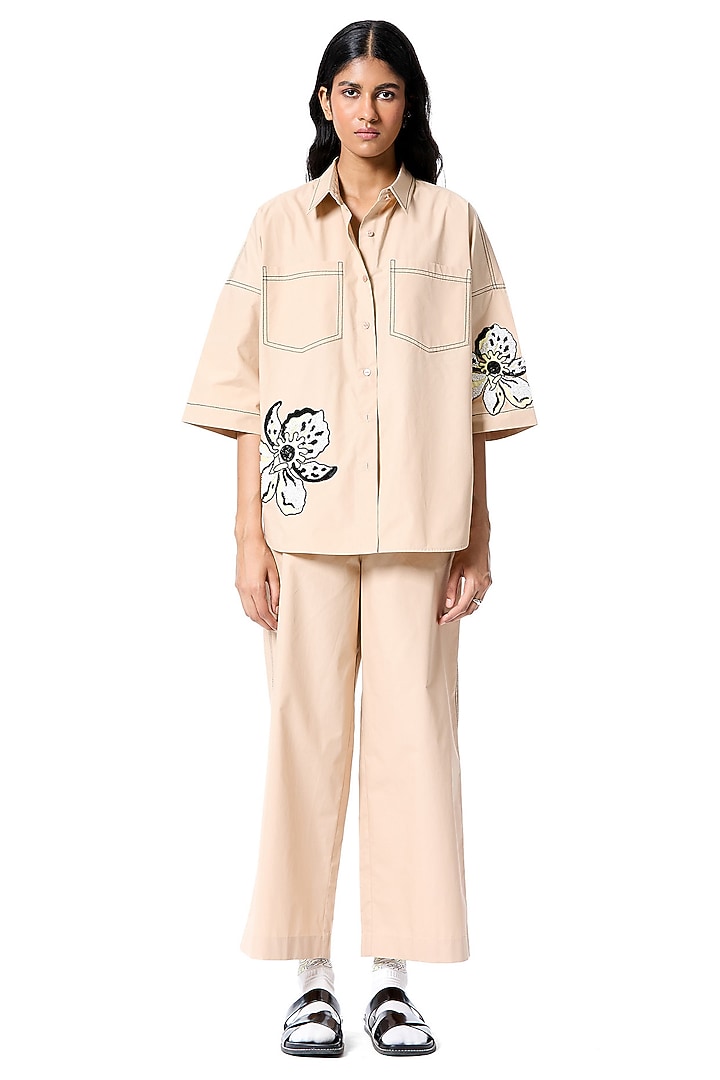 Beige Cotton Pant by Kanika Goyal at Pernia's Pop Up Shop