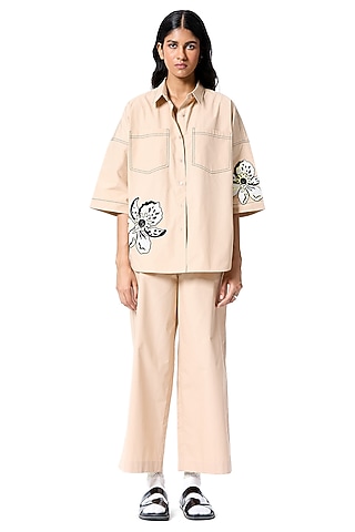 Beige Cotton Pant by Kanika Goyal
