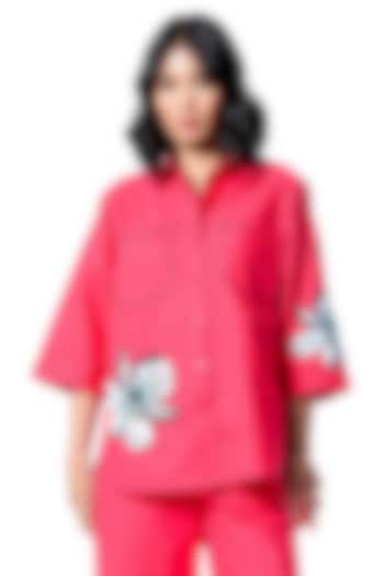 Red Cotton Hand Embellished Shirt by Kanika Goyal at Pernia's Pop Up Shop