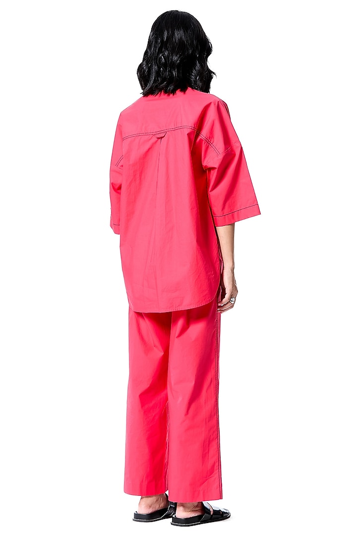 Red Cotton Hand Embellished Shirt by Kanika Goyal at Pernia's Pop Up Shop