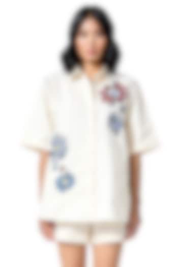 White Cotton Embellished Shirt by Kanika Goyal at Pernia's Pop Up Shop