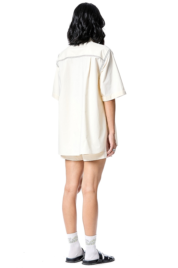 White Cotton Embellished Shirt by Kanika Goyal at Pernia's Pop Up Shop