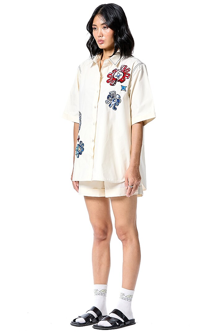White Cotton Embellished Shirt by Kanika Goyal at Pernia's Pop Up Shop