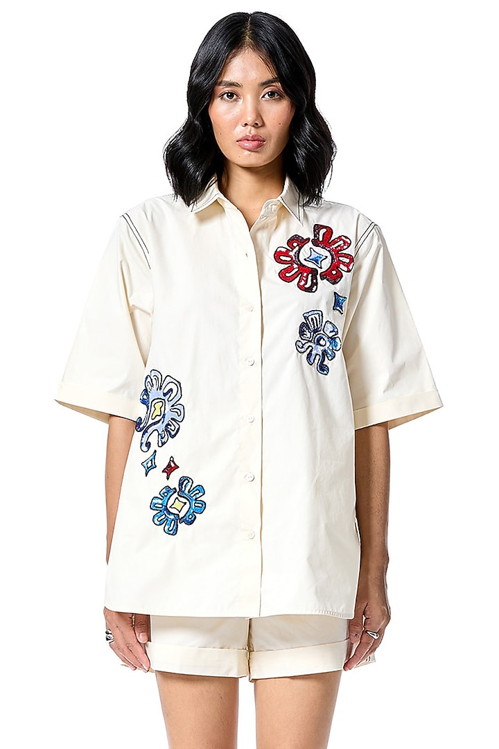 White Cotton Shorts by Kanika Goyal at Pernia's Pop Up Shop