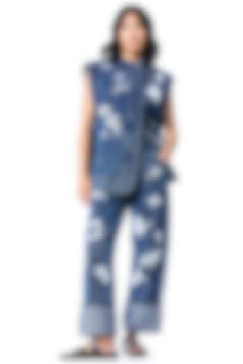 Blue Cotton Embellished Pant by Kanika Goyal at Pernia's Pop Up Shop