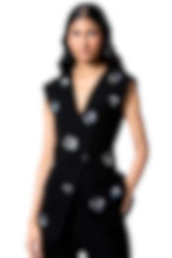 Black Polyester Embellished Blazer Vest by Kanika Goyal at Pernia's Pop Up Shop