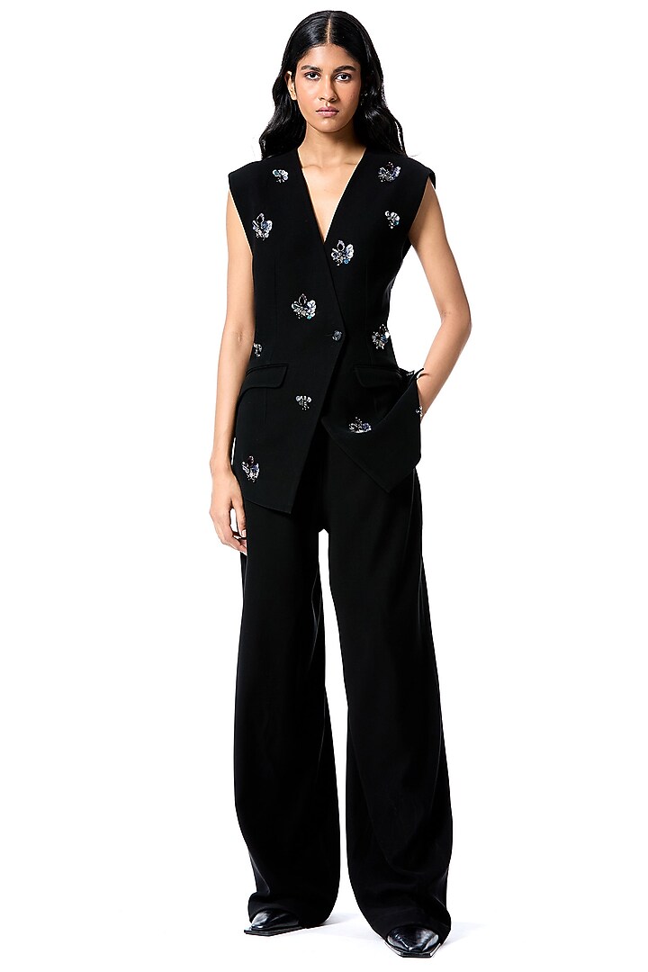 Black Polyester Pant by Kanika Goyal at Pernia's Pop Up Shop