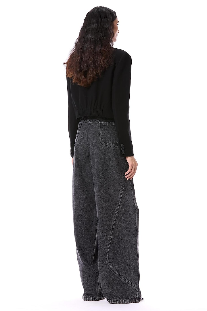 Black Polyester Hand Embellished Cropped Blazer Jacket by Kanika Goyal at Pernia's Pop Up Shop