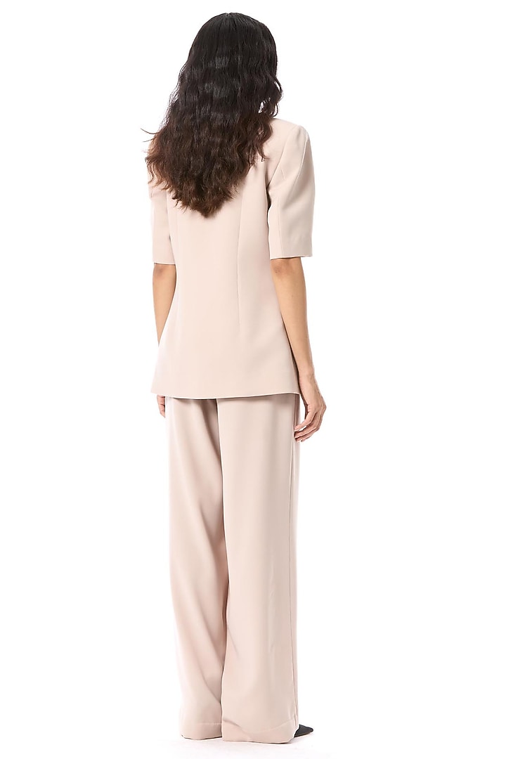 Beige Polyester Tailored Longline Blazer by Kanika Goyal at Pernia's Pop Up Shop