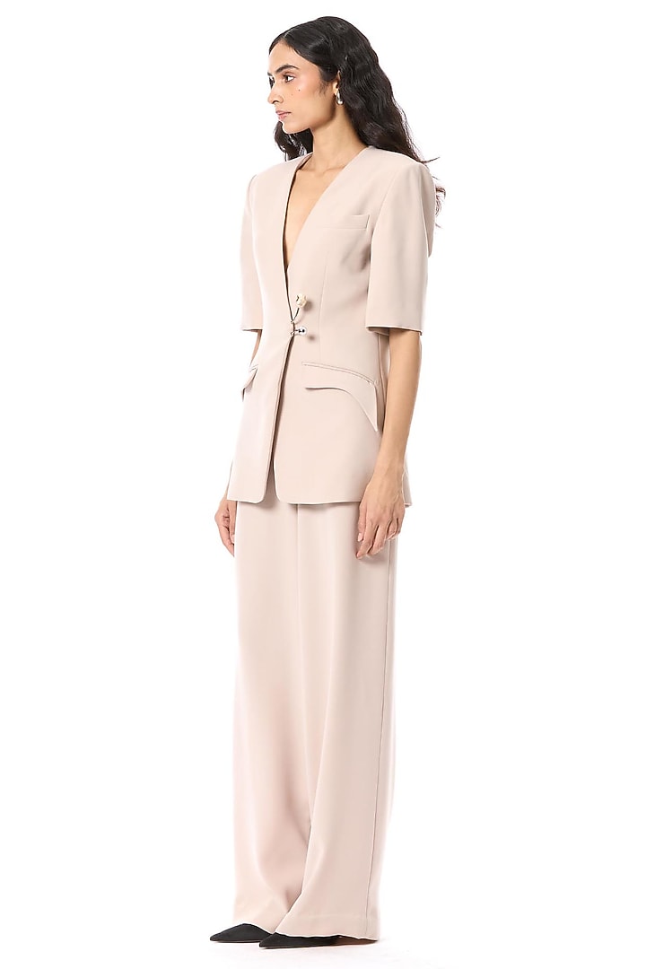 Beige Polyester Tailored Longline Blazer by Kanika Goyal at Pernia's Pop Up Shop