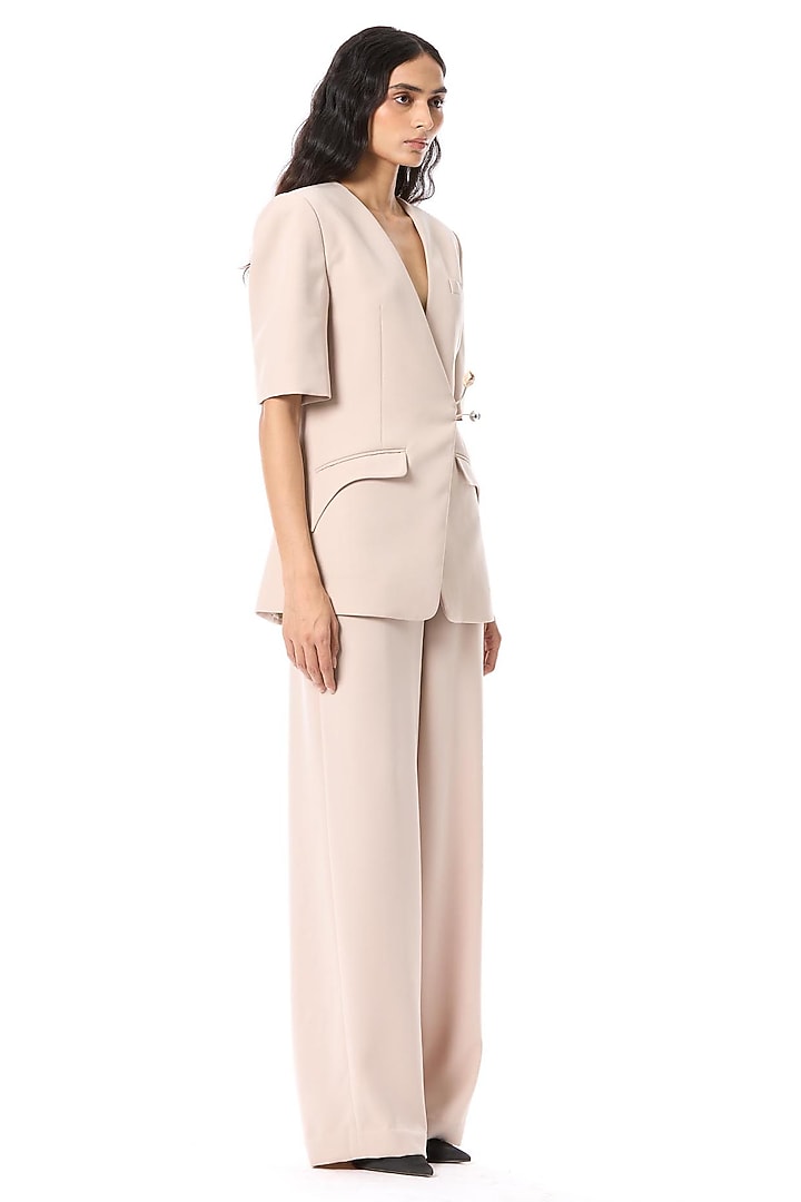 Beige Polyester Tailored Longline Blazer by Kanika Goyal at Pernia's Pop Up Shop