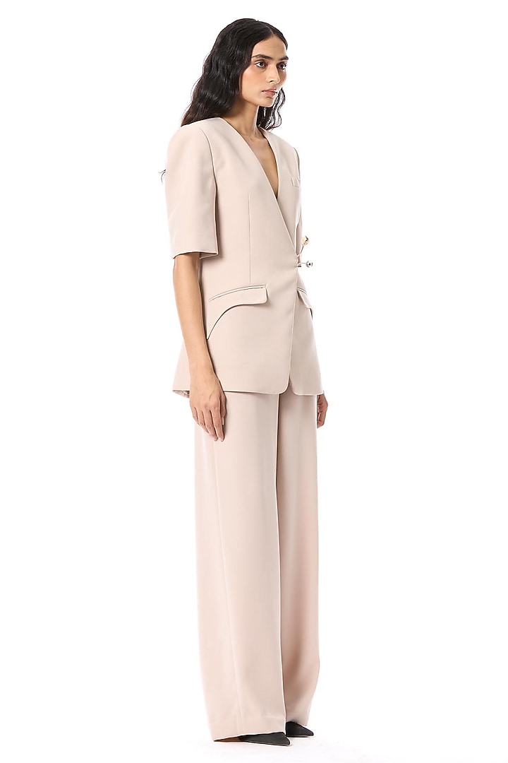 Beige Polyester Relaxed Fit Pants by Kanika Goyal at Pernia's Pop Up Shop