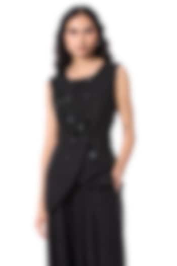 Black Polyester Hand Embellished Vest by Kanika Goyal at Pernia's Pop Up Shop