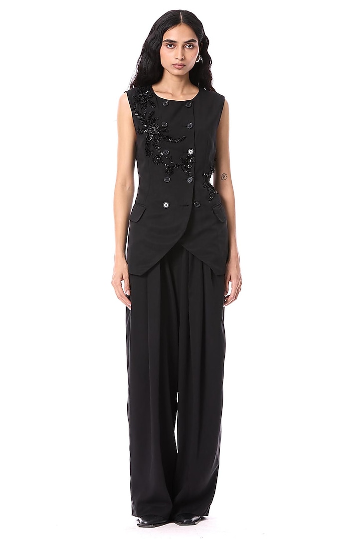 Black Polyester Pants by Kanika Goyal at Pernia's Pop Up Shop