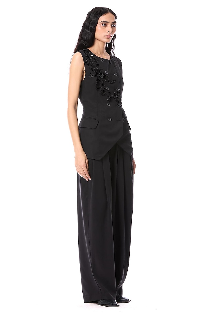 Black Polyester Pants by Kanika Goyal at Pernia's Pop Up Shop